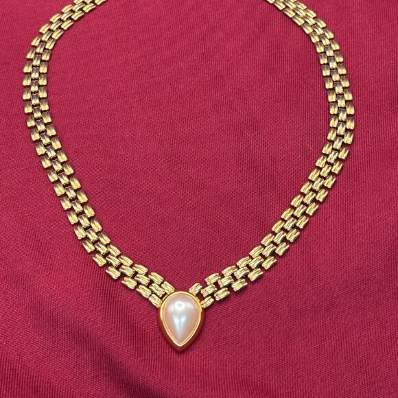 VTG Marvella Gold-Tone Chain Faux Pearl Accent Choker Necklace - Picture 10 of 12